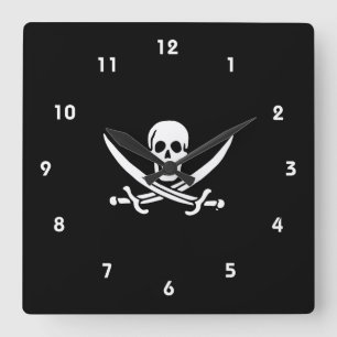 Jolly roger pirate flag square wall clock