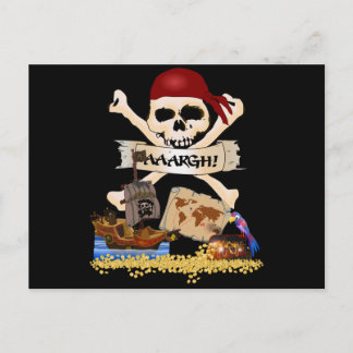 Jolly Roger, Pirate Ship & Pirate's Chest Postcard