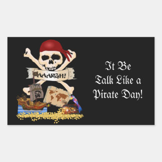 Jolly Roger, Pirate Ship & Pirate's Chest Rectangular Sticker