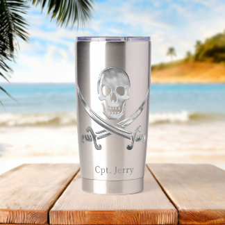 Jolly Roger Pirate Silver Custom Insulated Tumbler