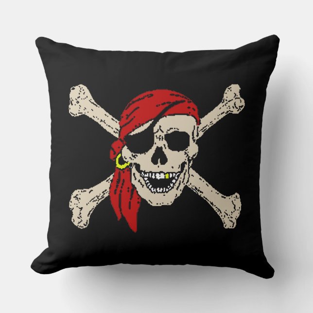 Jolly Roger Pirate Skull Bones Boat Name Port Cushion (Front)