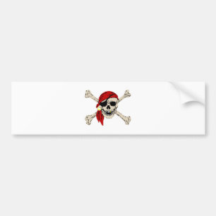 Jolly Roger Pirate Skull Bones Red Bandanna Bumper Sticker
