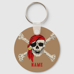 Jolly Roger Pirate Skull Bones Red Bandanna Keycha Key Ring
