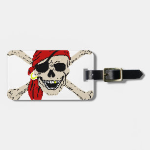 Jolly Roger Pirate Skull Bones Red Bandanna Luggage Tag