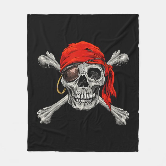 Jolly Roger Pirate Skull Crossbones Halloween Cost Fleece Blanket (Front)