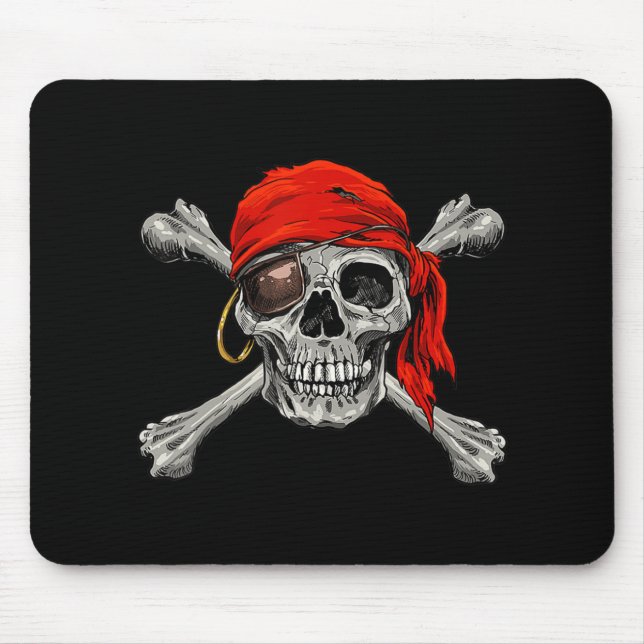 Jolly Roger Pirate Skull Crossbones Halloween Cost Mouse Mat (Front)
