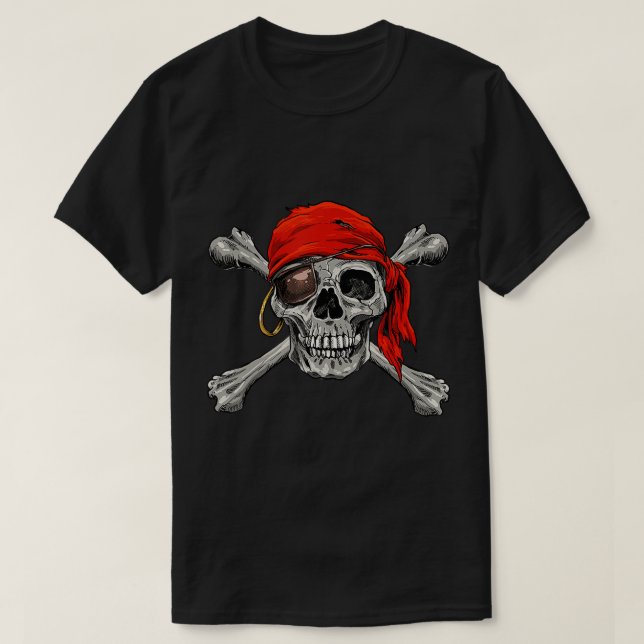 Jolly Roger Pirate Skull Crossbones Halloween Cost T-Shirt (Design Front)