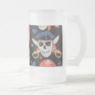 Jolly Roger Pirate Skull Frosted Glass Beer Mug