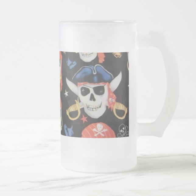 Jolly Roger Pirate Skull Frosted Glass Beer Mug (Right)