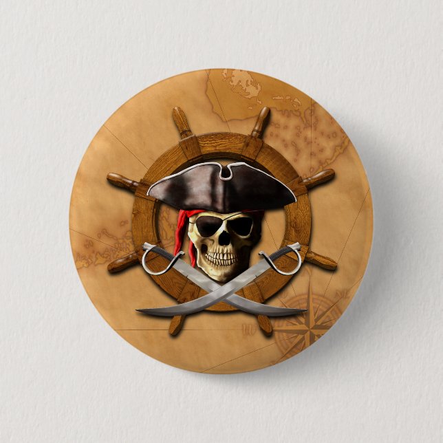 Jolly Roger Pirate Wheel 6 Cm Round Badge (Front)