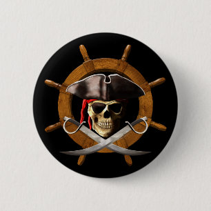 Jolly Roger Pirate Wheel 6 Cm Round Badge