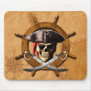 Jolly Roger Pirate Wheel Mouse Mat