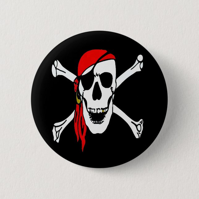 Jolly Roger Pirates Skull and Bones 6 Cm Round Badge (Front)