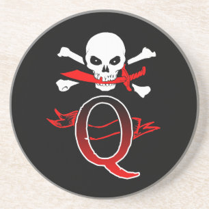 Jolly Roger Q Monogram Initial Coaster