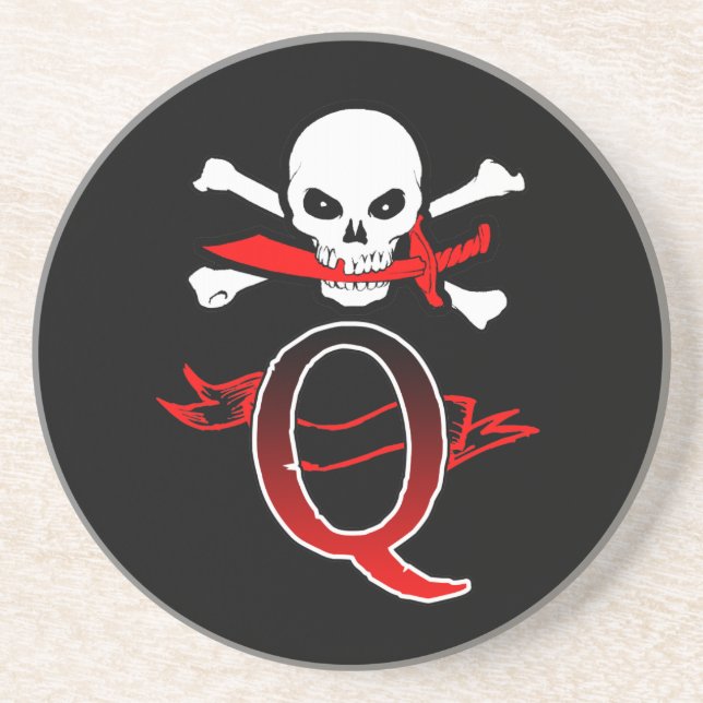 Jolly Roger Q Monogram Initial Coaster (Front)