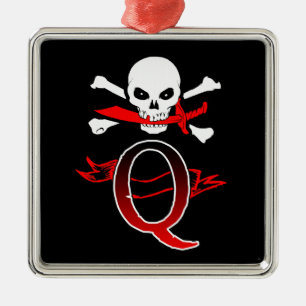 Jolly Roger Q Monogram Initial Metal Tree Decoration