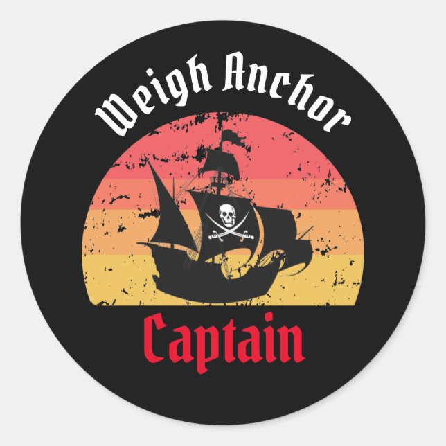 Jolly Roger Ship Sunset  Classic Round Sticker (Front)