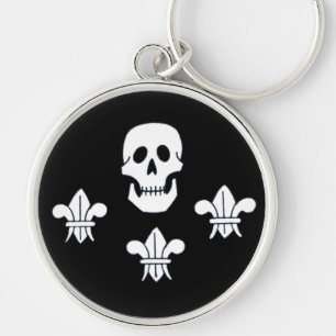 JOLLY ROGER SKULL AND THREE LILIES FLAG KEY RING
