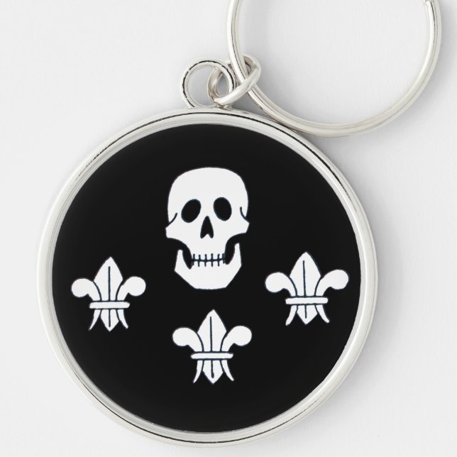 JOLLY ROGER SKULL AND THREE LILIES FLAG KEY RING (Front)
