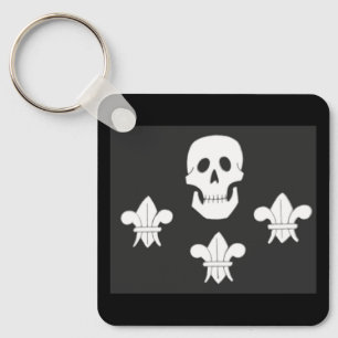 JOLLY ROGER SKULL AND THREE LILIES FLAG KEY RING