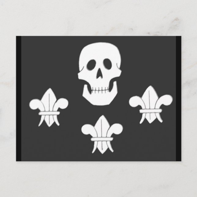 JOLLY ROGER SKULL AND THREE LILIES FLAG POSTCARD (Front)