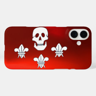 JOLLY ROGER SKULL AND THREE LILIES FLAG Red White iPhone 16 Plus Case