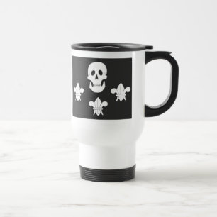 JOLLY ROGER SKULL AND THREE LILIES FLAG TRAVEL MUG