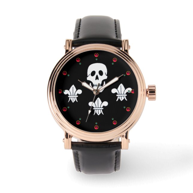 JOLLY ROGER SKULL AND THREE LILIES FLAG WATCH (Front)