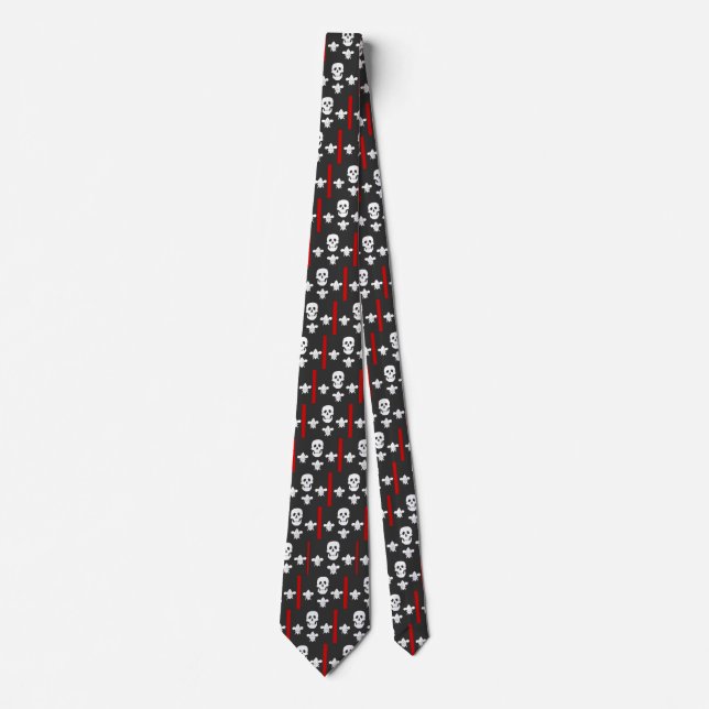 JOLLY ROGER SKULL AND THREE LILLES  FLAG TIE (Front)