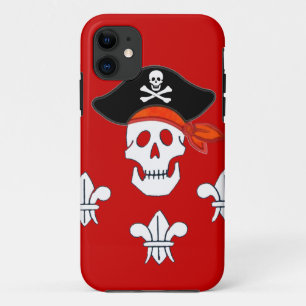 JOLLY ROGER SKULL, PIRATE HAT  AND THREE LILIES iPhone 11 CASE