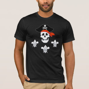 JOLLY ROGER SKULL, PIRATE HAT  AND THREE LILIES T-Shirt