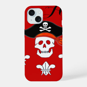 JOLLY ROGER SKULL,PIRATE HAT,THREE LILIES MONOGRAM iPhone 15 CASE