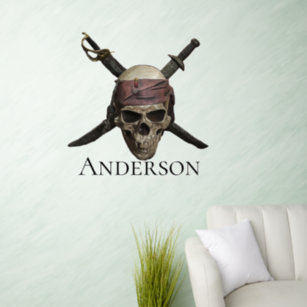 Jolly Roger Skull Pirate Name  Wall Decal