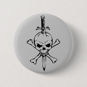 Jolly Roger Skull with Knife Pinback button