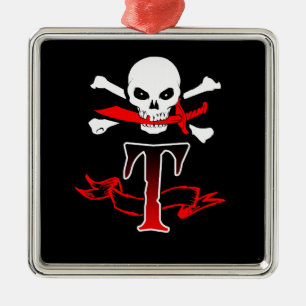 Jolly Roger T Monogram Initial Metal Tree Decoration