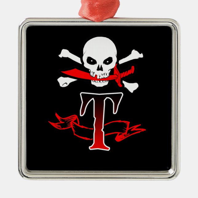 Jolly Roger T Monogram Initial Metal Tree Decoration (Front)