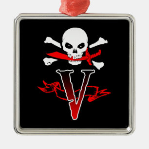 Jolly Roger V Monogram Initial Metal Tree Decoration