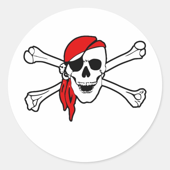 Jolly roger with red bandana classic round sticker (Front)