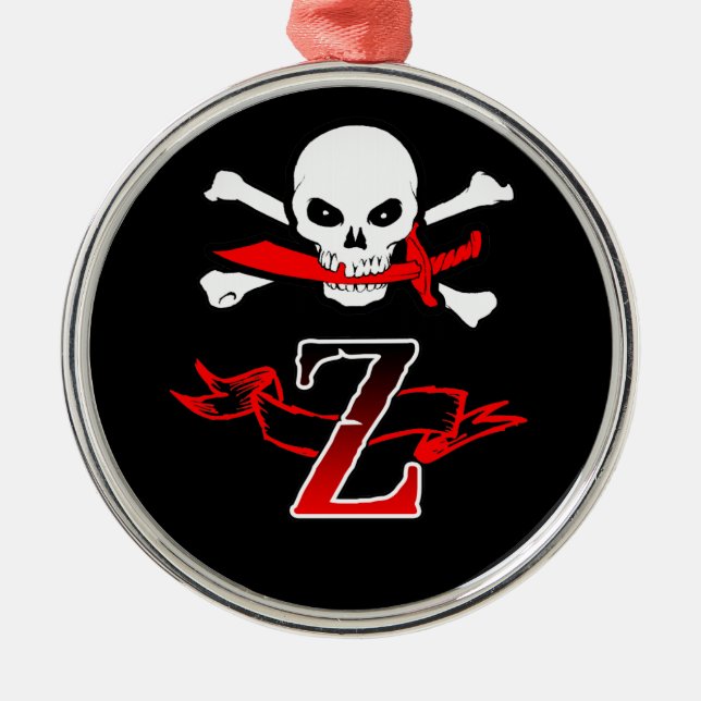 Jolly Roger Z Monogram Initial Metal Tree Decoration (Front)