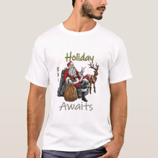 "Jolly Santa and His Reindeer" T-Shirt