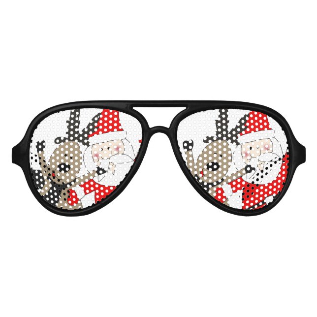Jolly Santa and Reindeer #1 Aviator Sunglasses (Front)