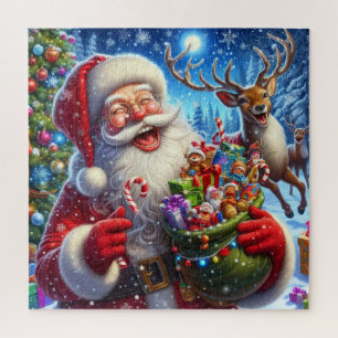 Jolly Santa and Reindeer with Christmas Toys Jigsaw Puzzle