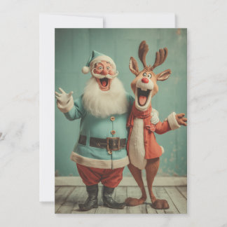 Jolly Santa and Rudolph Cheer Holiday Card