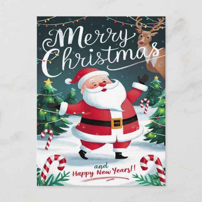 Jolly Santa and Sweet Candy Canes Christmas  Postcard (Front)