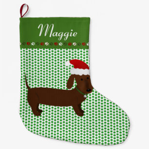 Jolly Santa Brown Dachshund Personalised Large Christmas Stocking