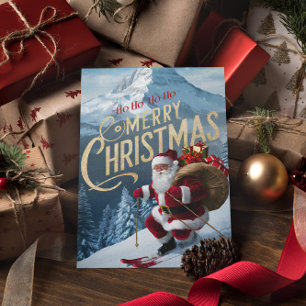 Jolly Santa Carves Snowy Slopes Postcard