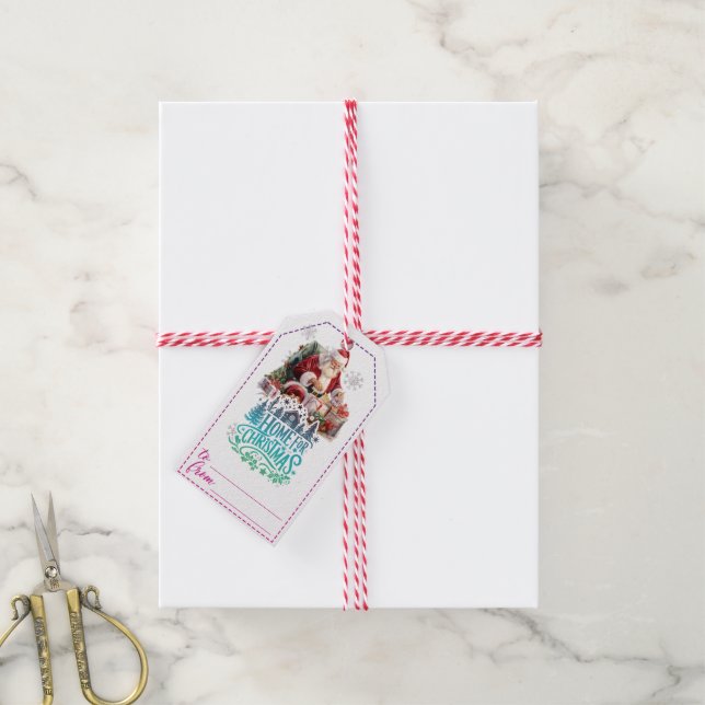 Jolly Santa Christmas gift tags (With Twine)