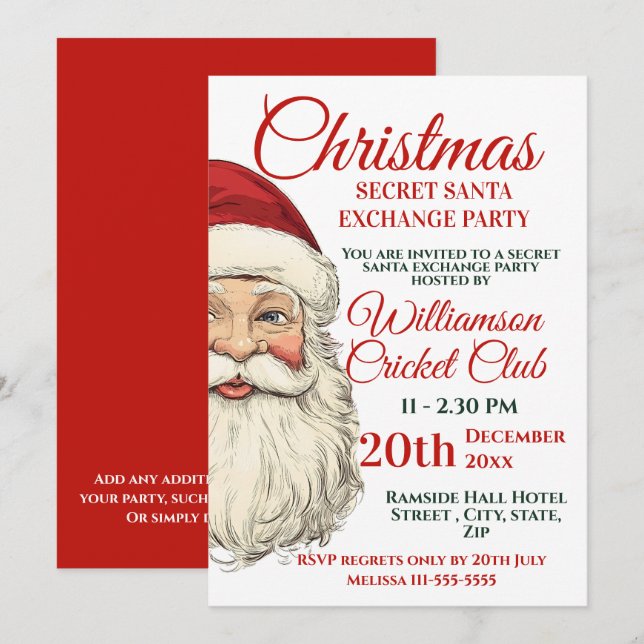 Jolly Santa Christmas Santa Exchange Party Invitation (Front/Back)