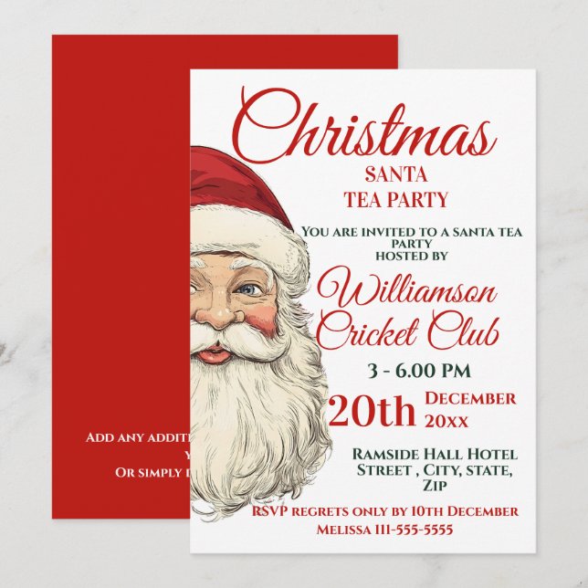 Jolly Santa Christmas Tea Party Invitation (Front/Back)