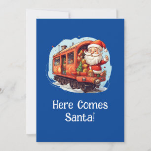 Jolly Santa Christmas Train Greeting Card